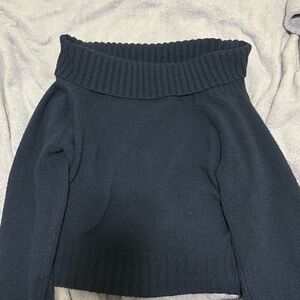 Navy Blue Off The Shoulder Sweater